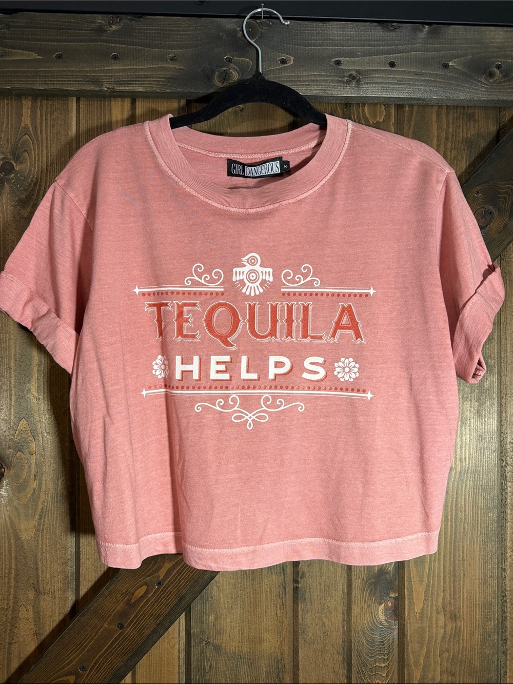 Pink 'Tequila Helps' Graphic Cropped T